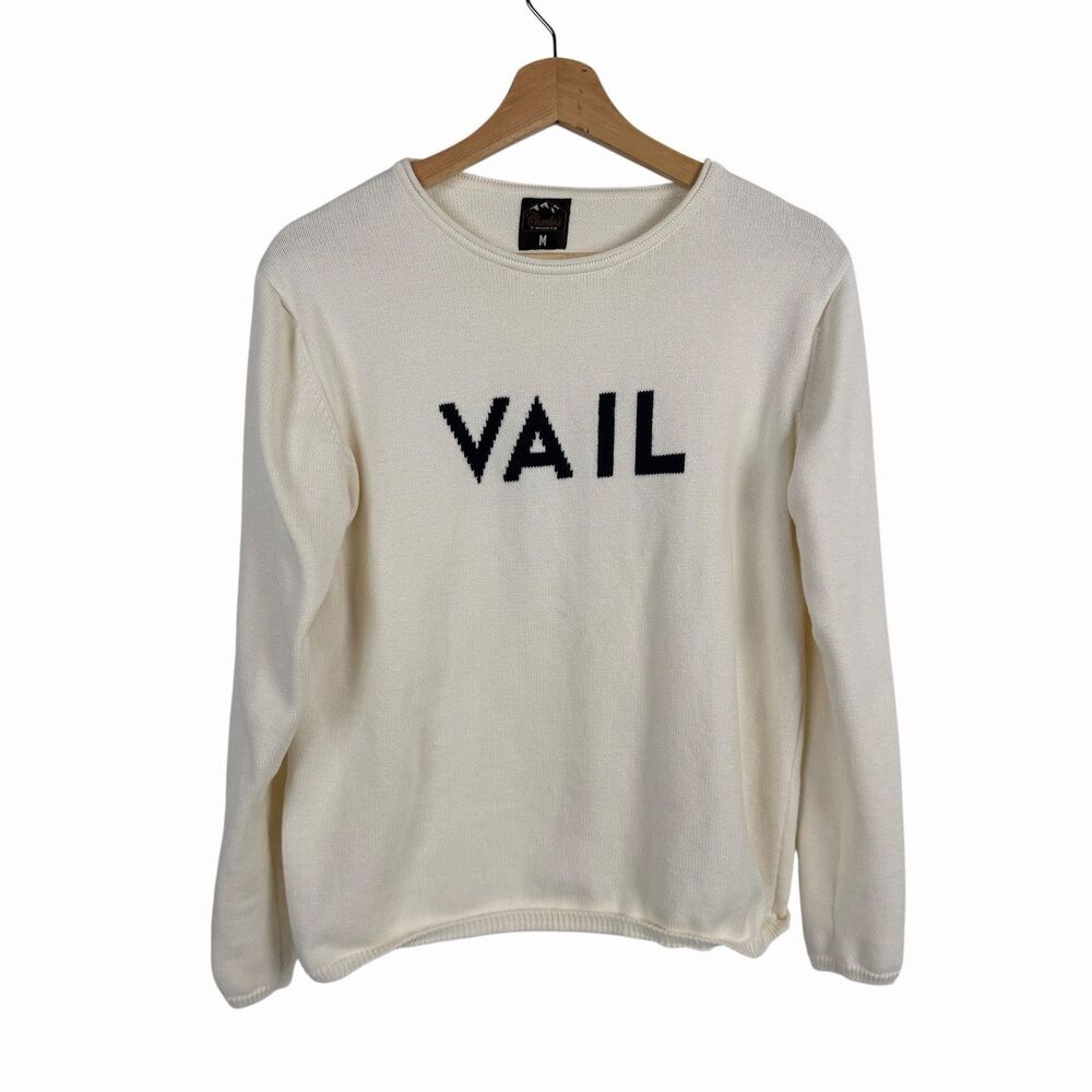 Charlie's T-Shirts Vail Women's Sweater M Cream Cotton Knit Crew Neck Après-Ski